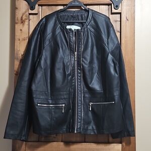 Cleo Petites Black Faux Leather Lightweight Moto Jacket XXL
